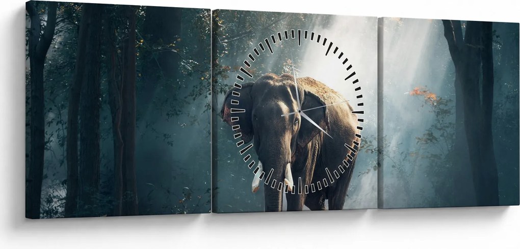 Tablou cu elefant în djunglă (cu ceas) (90x30 cm)