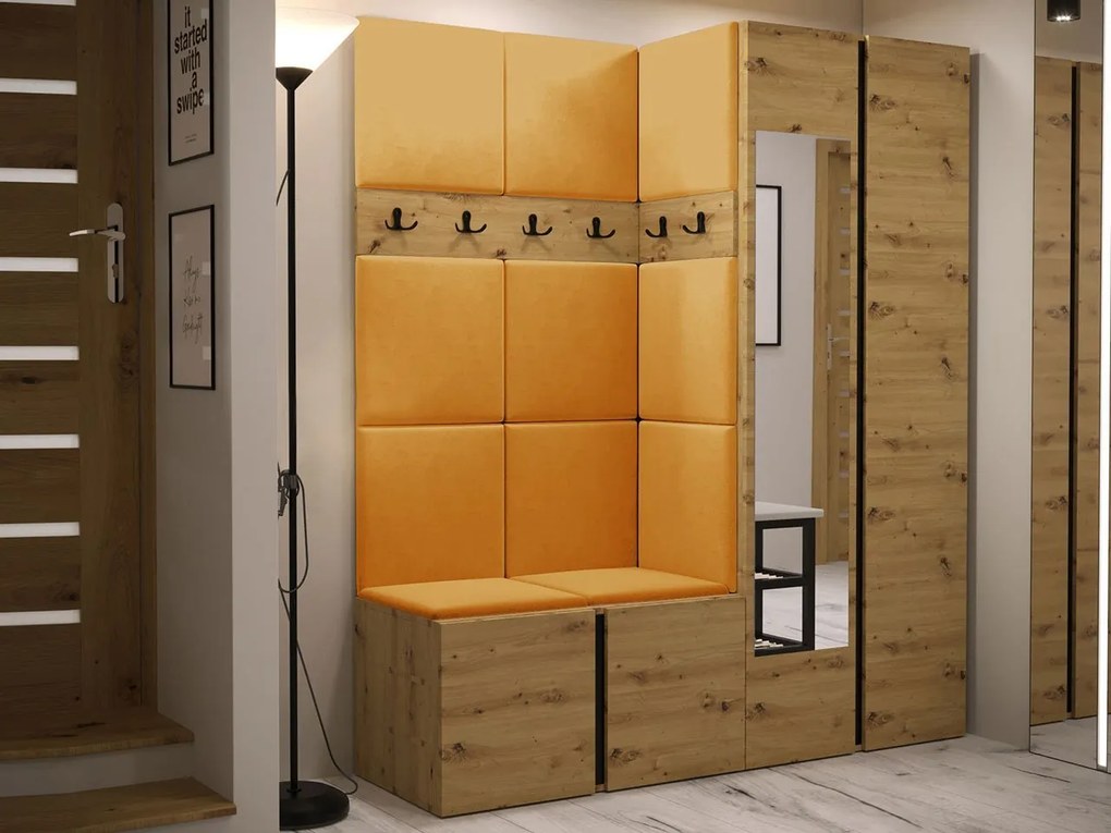 Mobilier hol Tovenaz XII (Stejar artisan + Negru + Galben) (cu oglindă). 1104830