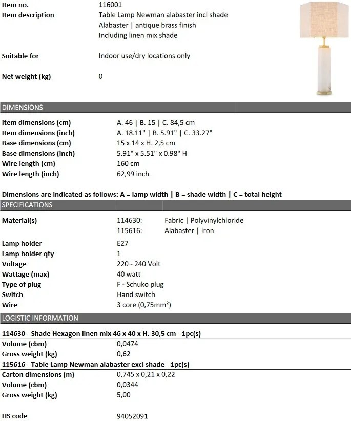Veioza design LUX Newman, alabastru 116001 HZ