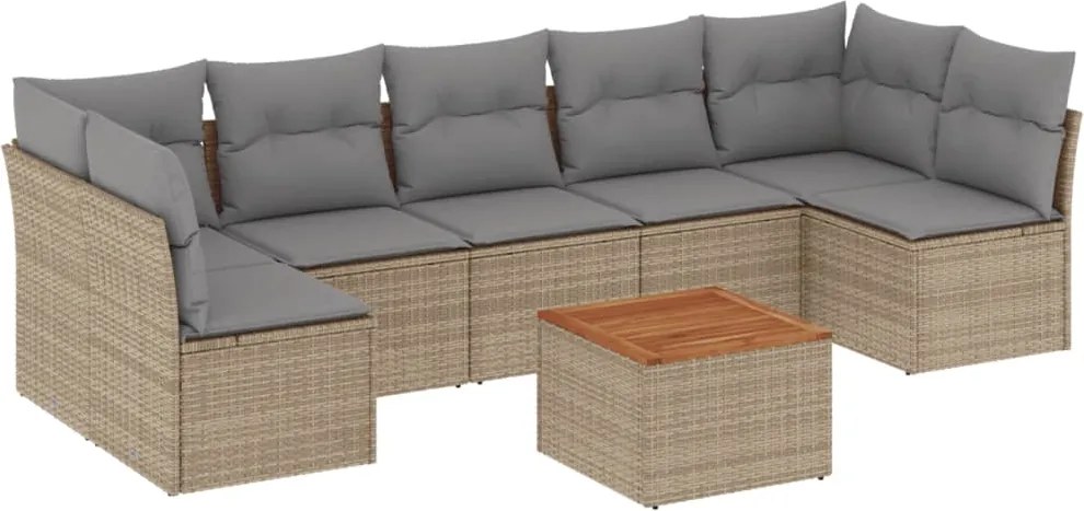 vidaXL Set canapele de grădină, 8 piese, cu perne, bej, poliratan
