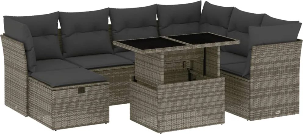 vidaXL Set canapele de grădină cu perne, 8 piese, gri, poliratan
