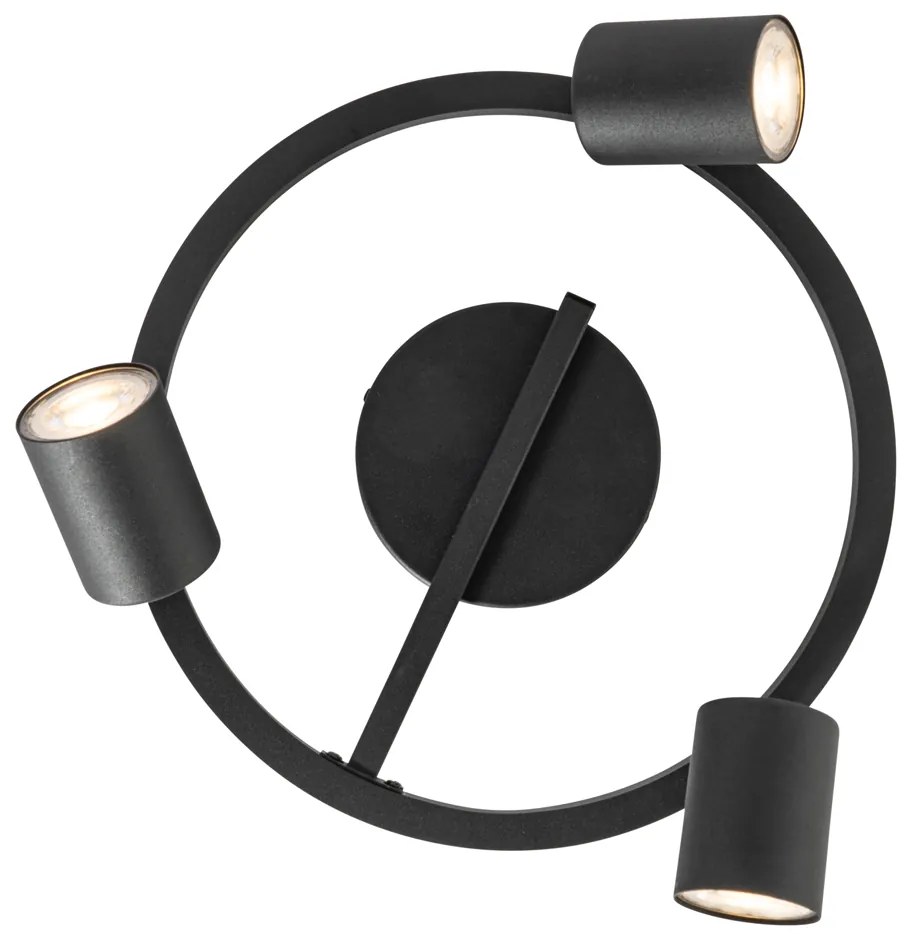Spot luminos de tavan negru GU10 50mm cu 3 lumini rotund, cu iluminare de fundal și comutator cu 3 căi - Back Up