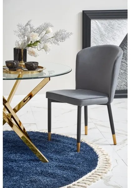 Masă de dining ESTEN, blat din sticlă transparentă/cadru auriu