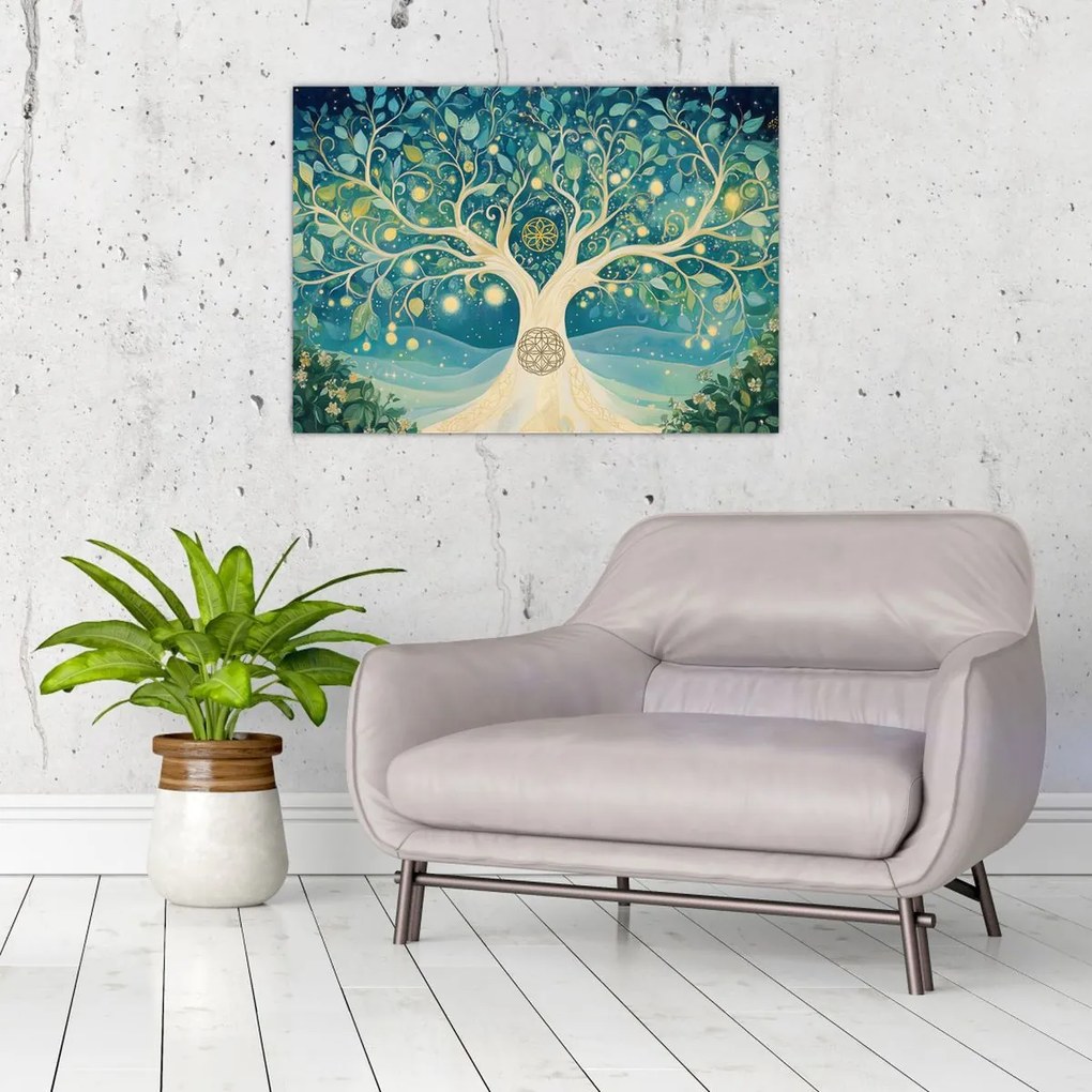 Tablou pe sticlă – Arbore magic cu spirale (70x50 cm)