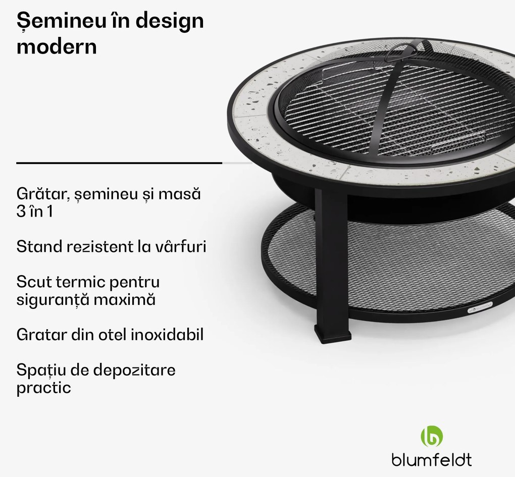 Blumfeldt Merano Circolo 3 în 1, șemineu cu funcție grill, poate fi folosit ca masă