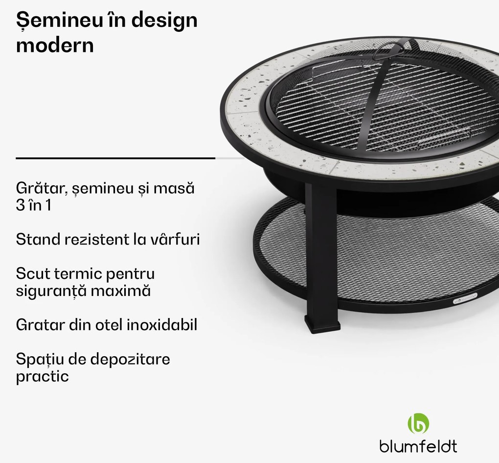 Merano Circolo 3 în 1, șemineu cu funcție grill, poate fi folosit ca masă