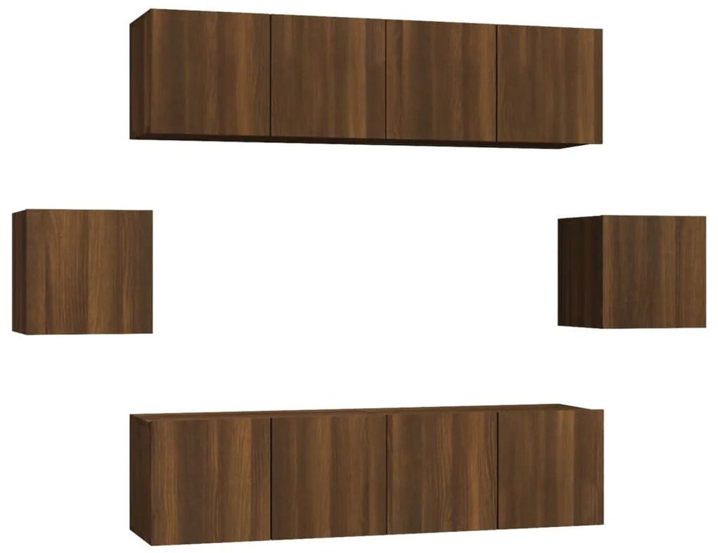 3120268 vidaXL Set dulapuri TV, 6 piese, stejar maro, lemn prelucrat
