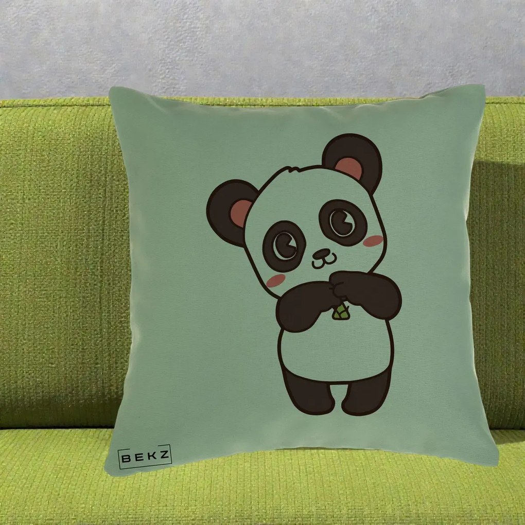 Perna Personalizata Panda Kawaii cu Bambus, 40x40 cm, Verde, Husa Detasabila, Perna Inclusa, BEKZ®