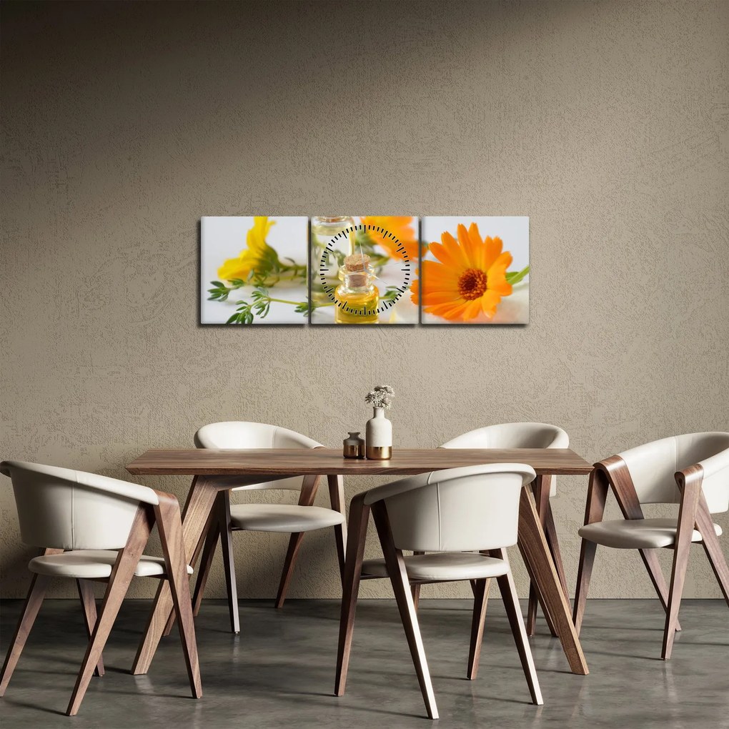 Tablou cu flori portocalii (cu ceas) (90x30 cm)