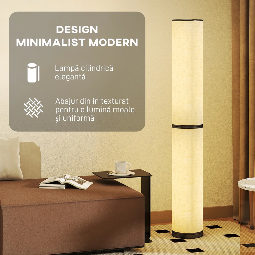 HOMCOM Lampă de Podea cu Telecomandă și Reglaj Temperatură 3000-6000K, Abajur din Material Textil, Ø20x135 cm, Bej | Aosom Romania