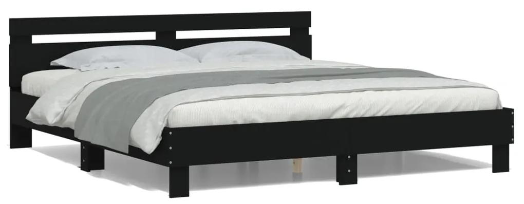 3207533 vidaXL Cadru de pat cu tăblie și LED, negru, 160x200 cm