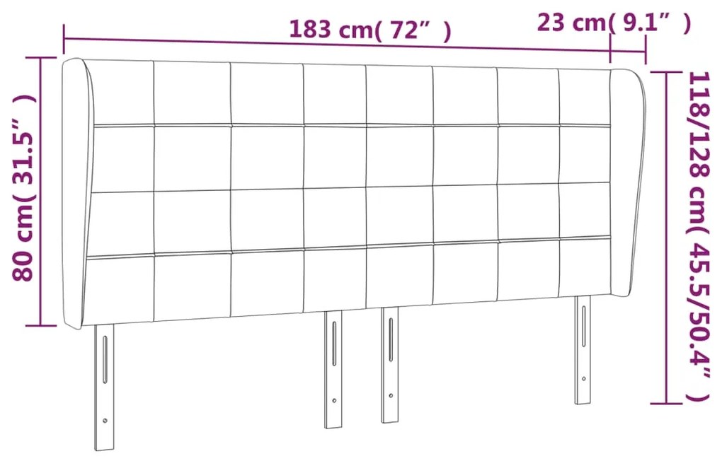 Tablie de pat cu aripioare gri deschis 183x23x118 128cm catifea 1, Gri deschis, 183 x 23 x 118 128 cm