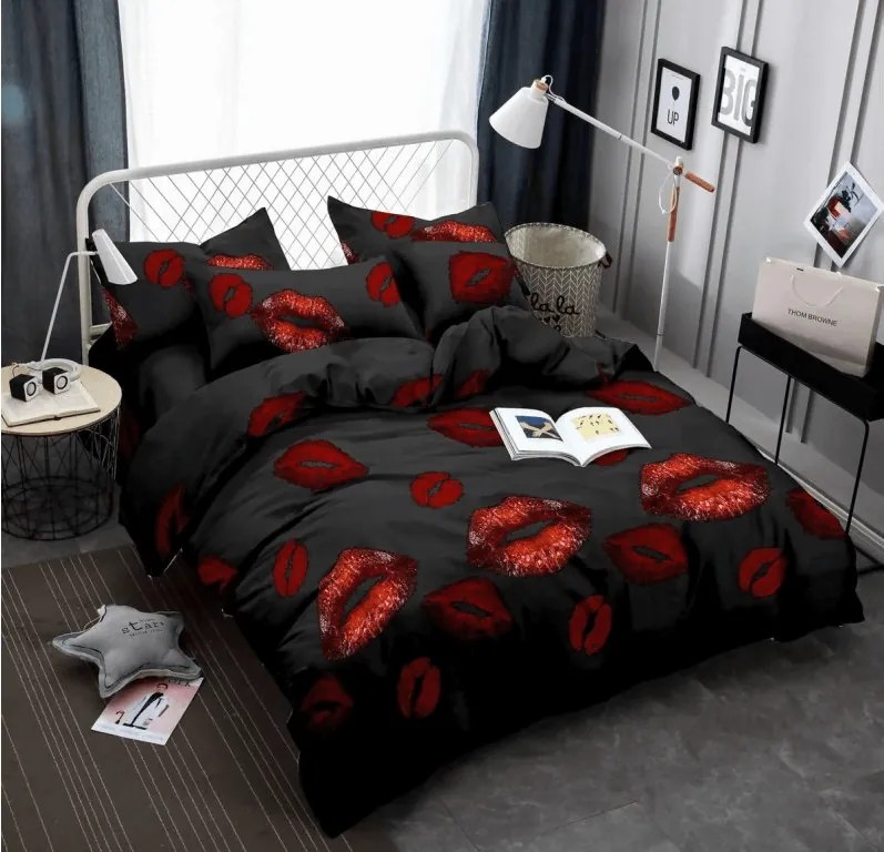 Lenjerie de pat din microfibra RED KISS negru Dimensiune lenjerie de pat: 70 x 80 cm | 140 x 200 cm