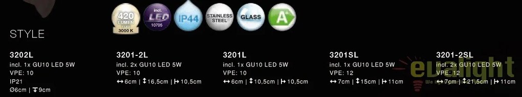 Aplica de perete exterior LED din otel inoxidabil cu protectie IP44 cu senzor de miscare STYLE 3201-2SL GL