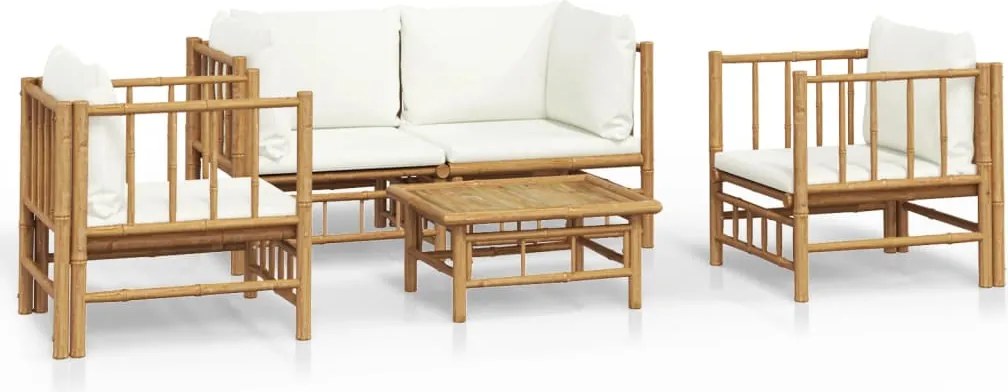 vidaXL Set mobilier de grădină cu perne alb crem, 2 piese, bambus