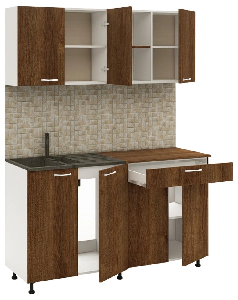 Bucatarie Roma, Stejar Bronz/Alb, L 160 cm