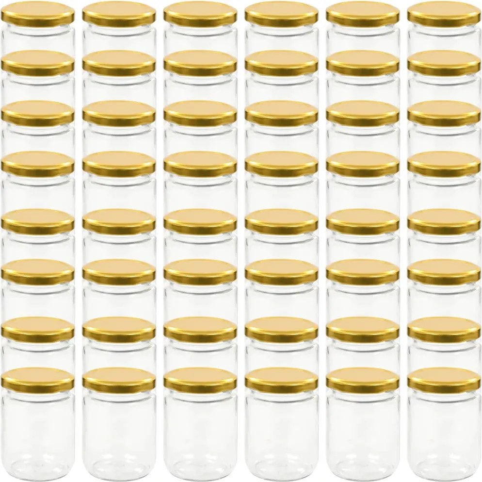 vidaXL Borcane din sticlă pentru gem, capac auriu, 48 buc., 230 ml