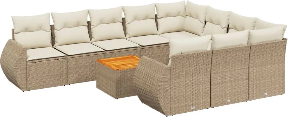 vidaXL Set canapele de grădină cu perne, 11 piese, bej, poliratan