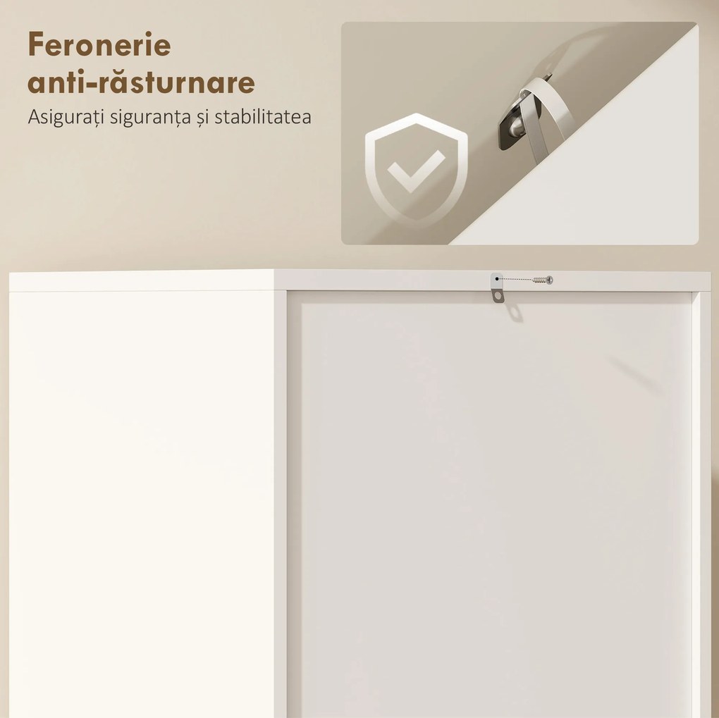 HOMCOM Dulap de Bucătărie Înalt Slim 180 cm, Mobilier cu 5 Rafturi și Ușă Soft Close, Anti-Răsturnare, Rafturi Reglabile, Mobilier Modern pentru Bucătărie, Alb | Aosom Romania