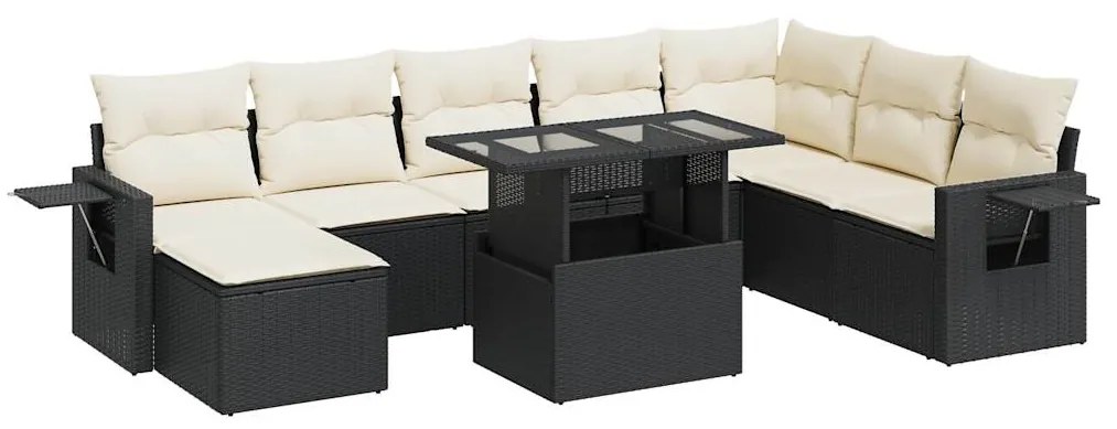 3326527 vidaXL Set mobilier de grădină cu perne, 9 piese, negru, poliratan