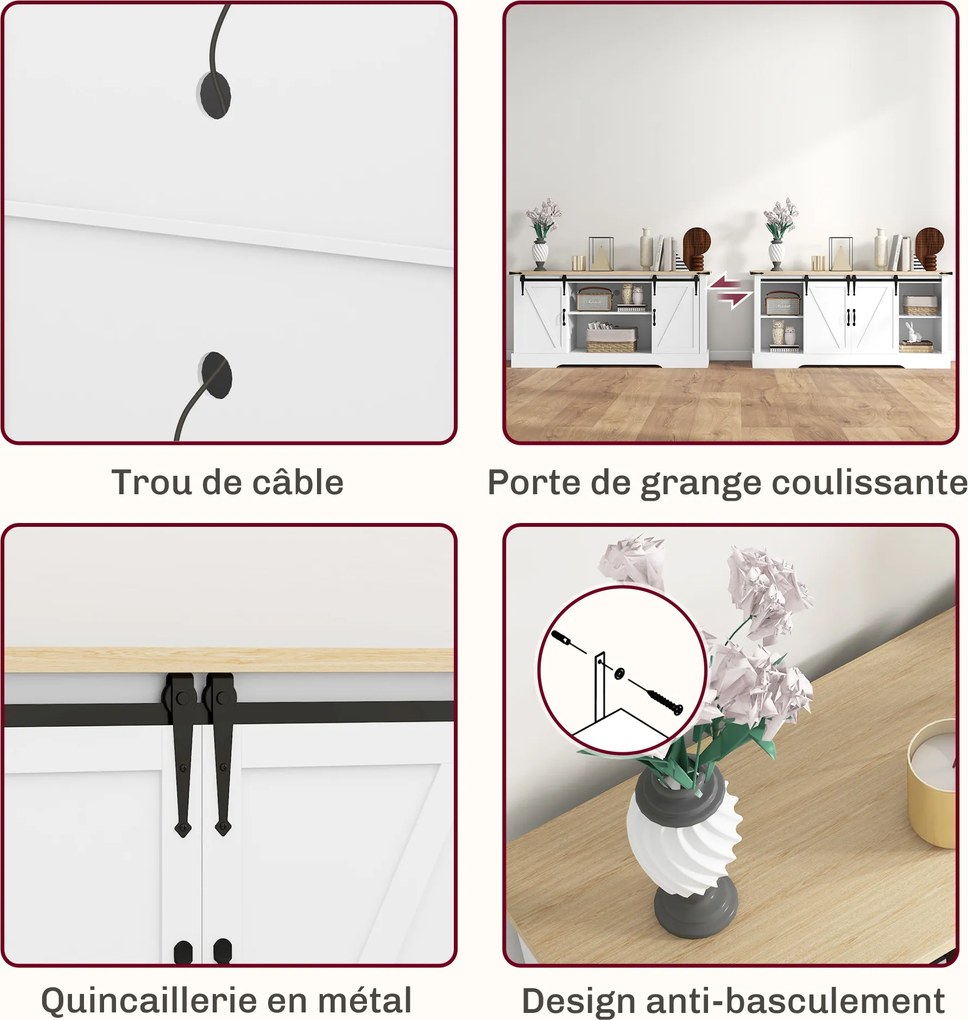 HOMCOM Bufet corp de depozitare cu 2 uși glisante rafturi reglabile 150l x 40P x 72H cm din lemn alb stejar | Aosom Romania