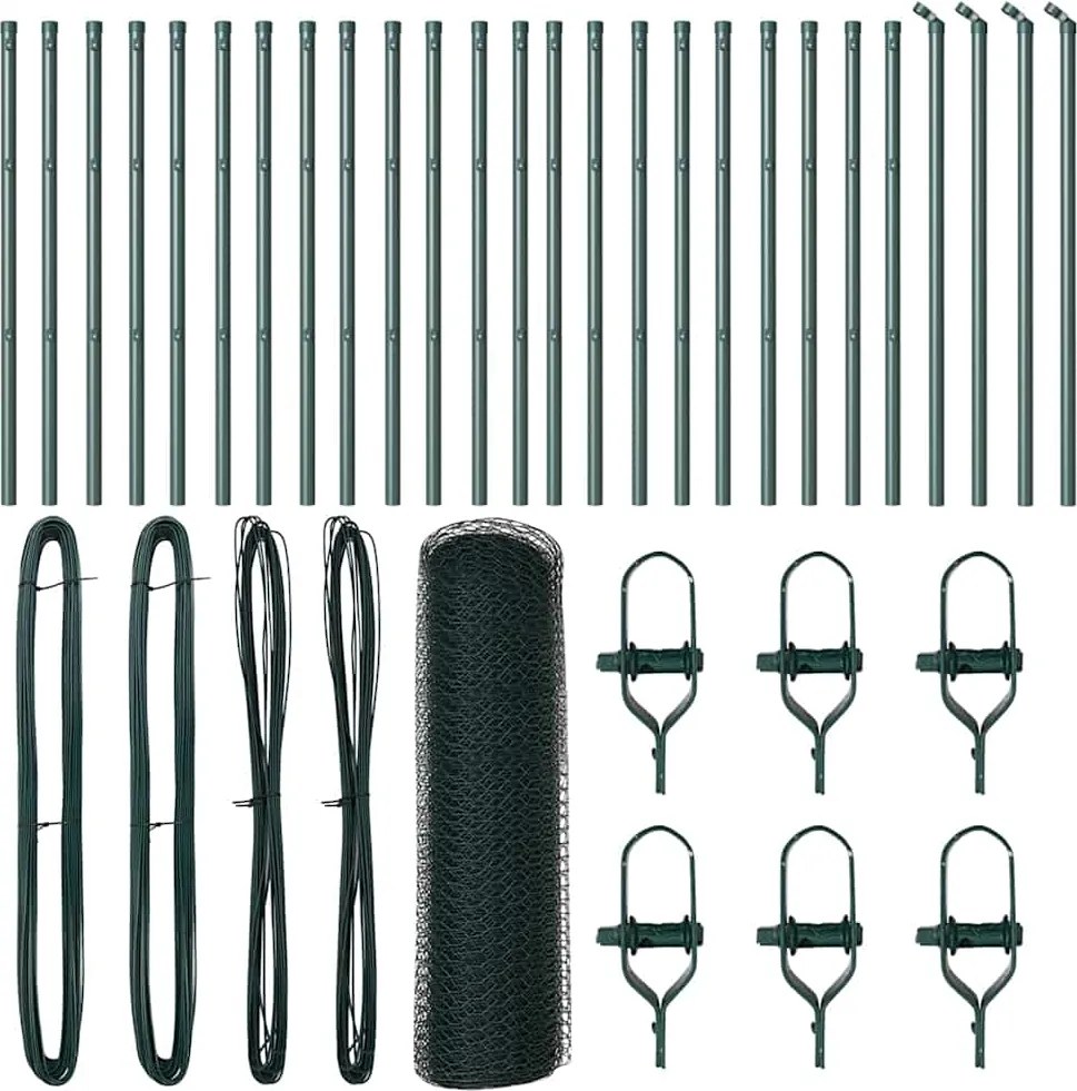 vidaXL Stâlp de gard. Verde 50 x 0,4 m (plasă de 13 mm) Oțel și PVC