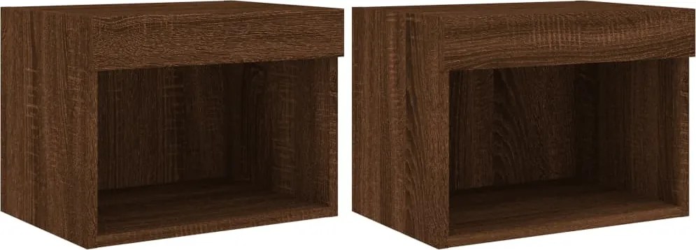 vidaXL Noptiera cu Lumini LED Montate pe perete 2 buc Stejar Maro