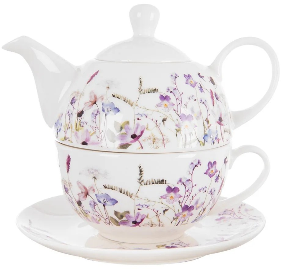 Set pentru ceai alb-mov din porțelan Louka – Orion