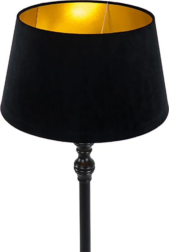 Lampă de podea inteligentă neagră cu abajur negru cu auriu 45 cm incl. Wifi A60 - Classico