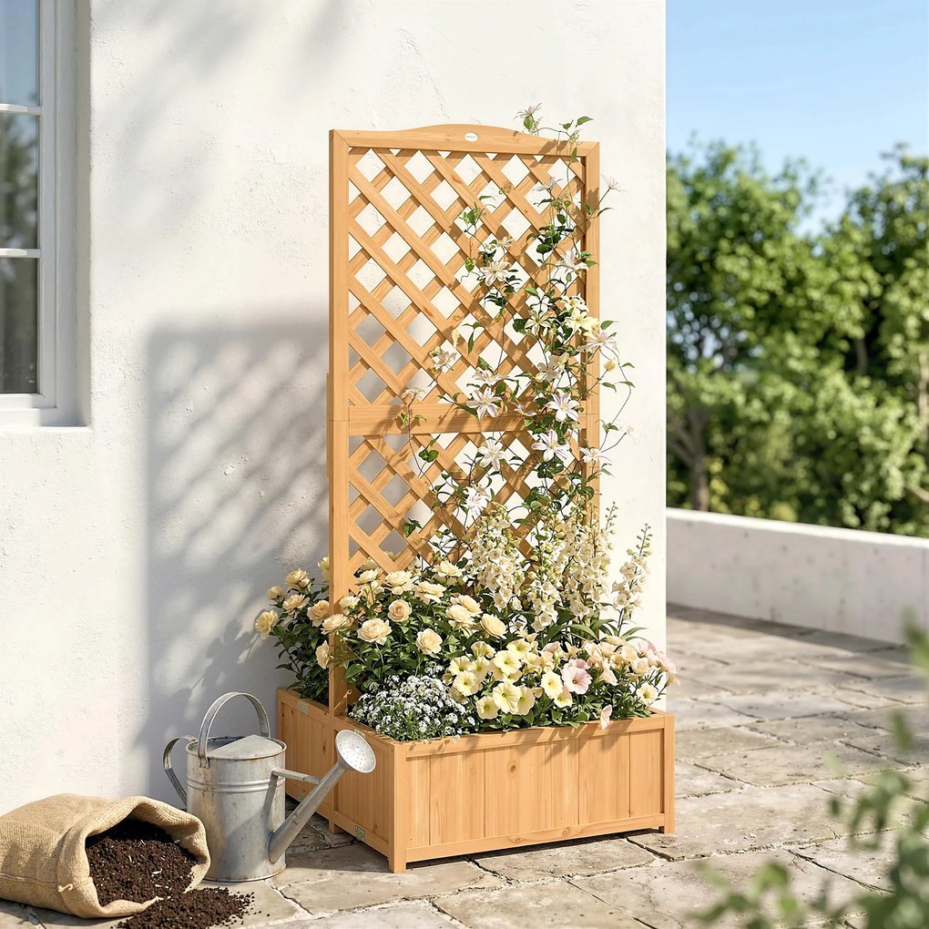 Outsunny Jardinieră cu grilaj din lemn pentru plante cățărătoare cu 2 cutii pliabile Base de Listones 73x70x170 cm Natural | Aosom Romania