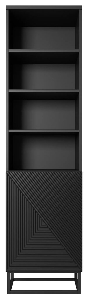 Etajeră cu front striat Asha 50 cm pe picioare metalice - negru mat