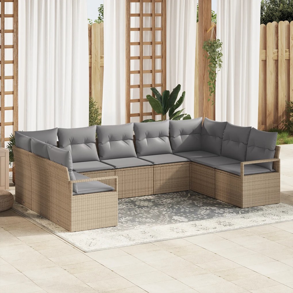 vidaXL Set de canapele pentru grădină 9 pcs Bej Rattan poli