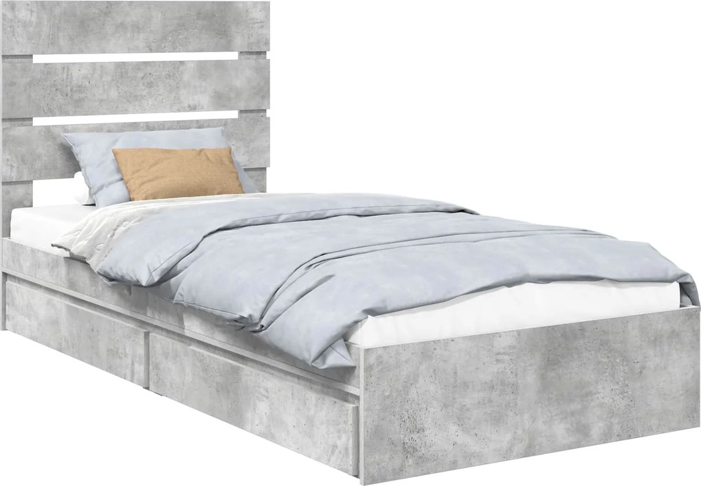 vidaXL Pat cu storage Gri din beton 90 x 200 cm Lemn compozit