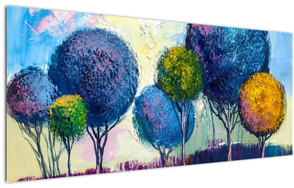 Tablou - Copaci, pictură în ulei (120x50 cm)