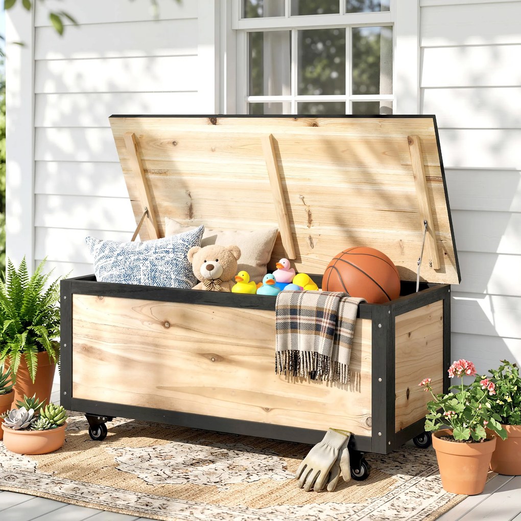 Outsunny Cutie de Depozitare pentru Exterior 121L cu Roți, Organizator din Lemn cu Armătură de Oțel, Maro | Aosom Romania