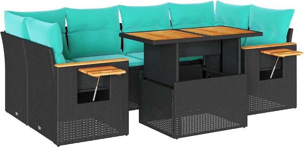 vidaXL Set canapele de grădină cu perne, 7 piese, negru, poliratan