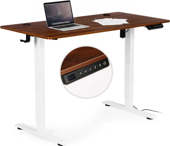 Masă de lucru electrică reglabilă pe înălțime cu picioare albe - 120 x 60 cm Maro