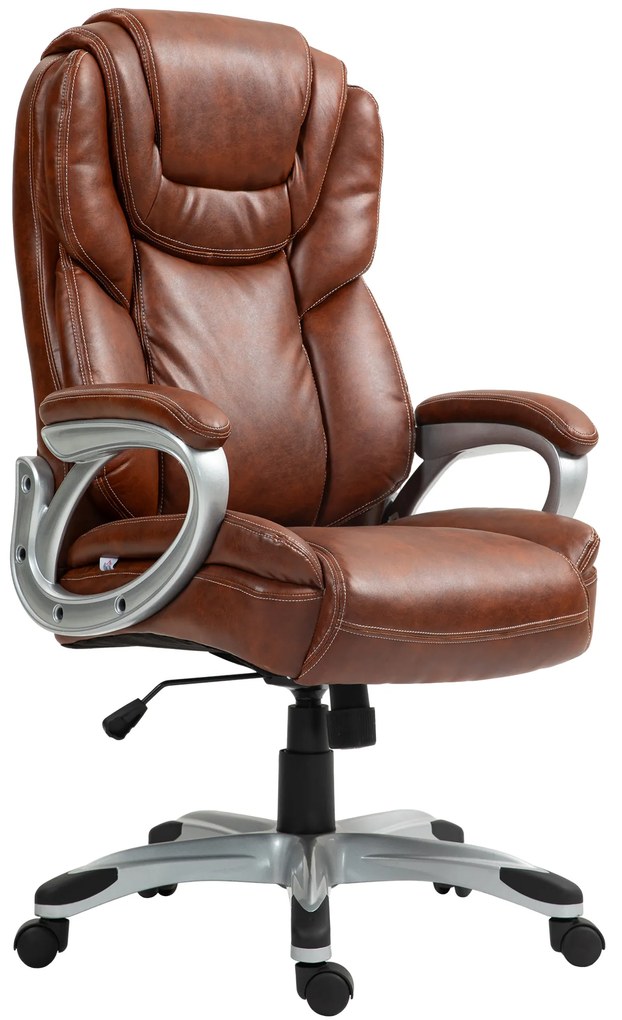 HOMCOM Scaun de birou fotoliu de birou cu funcție de balans roți pivotante 360° 66 x 75,5 x 115,5-124,5 cm maro | Aosom Romania