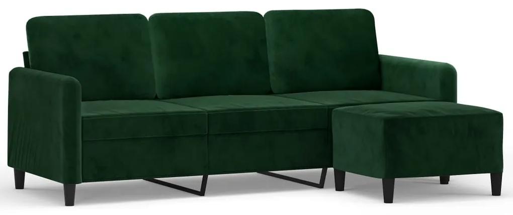 Canapea cu 3 locuri si taburet, verde inchis, 180 cm, catifea Verde inchis, 198 x 77 x 80 cm