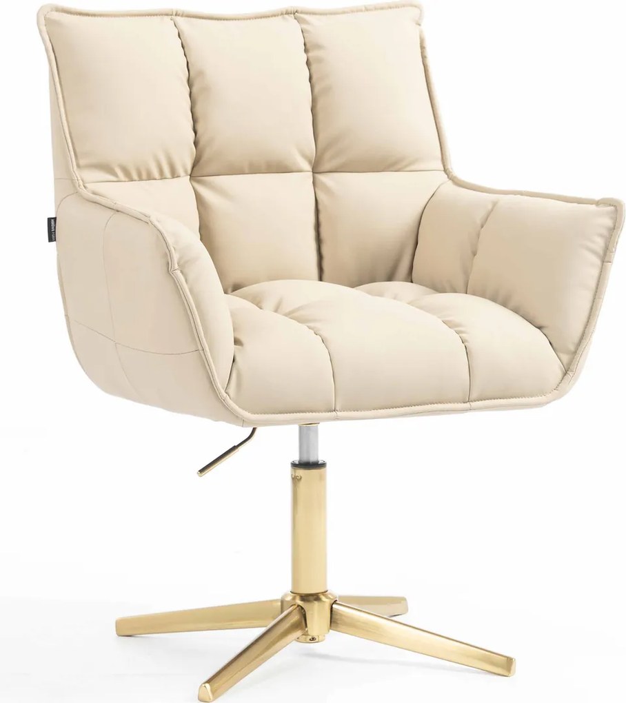 HR560CROSS Scaun Crem Piele Ecologica Premium Soft cu Bază Aurie