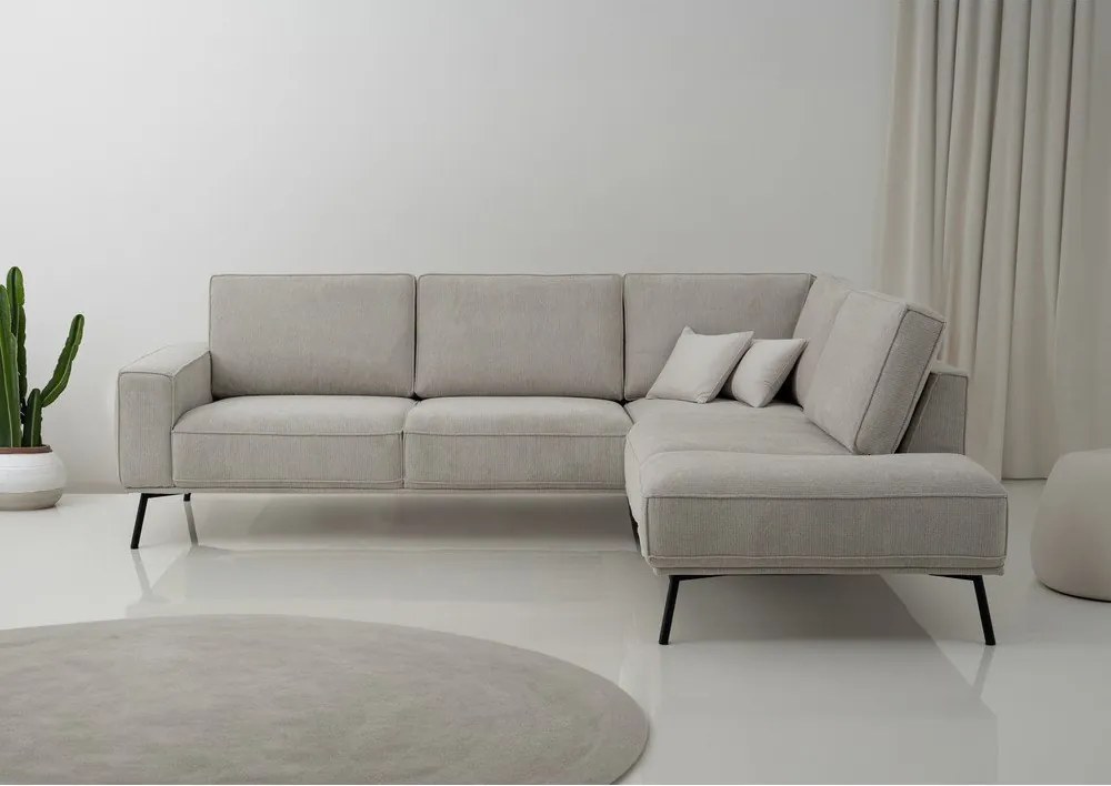 Colțar grej cu tapițerie din chenille (cu colț pe partea dreaptă/în formă de ”L”) Amsterdam – Scandic