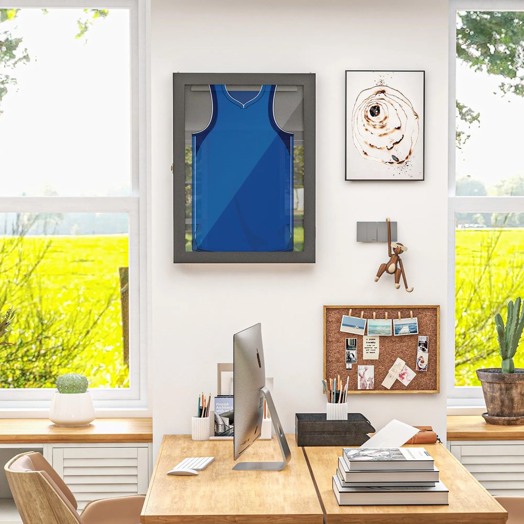 HOMCOM Cadru tip cutie T-frame pentru tricou cu ușă acrilică și fețește interioară din fetru 60 x 6,5 x 80 cm negru | Aosom Romania