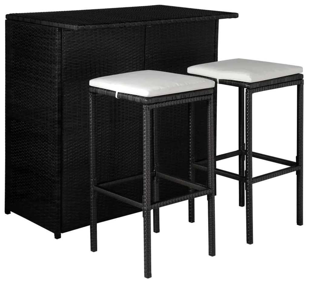 44175 vidaXL Set mobilier bistro cu perne, 3 piese, negru, poliratan