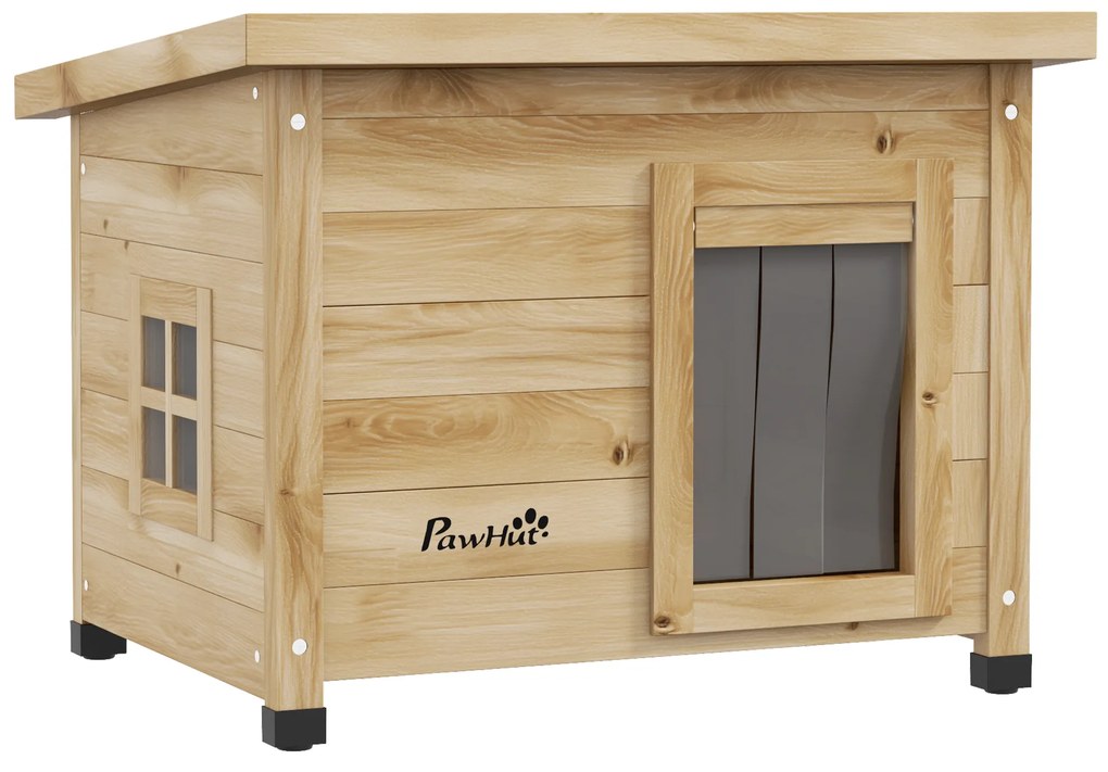 PawHut Casa pentru pisici adăpost exterior din lemn ridicată, cu acoperiș asfalt, fereastră, 57 x 45 x 43 cm galben | Aosom Romania
