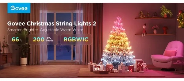 Instalație LED RGBICW de Crăciun de exterior Govee 2700-6500K 20m Wi-Fi Matter IP66