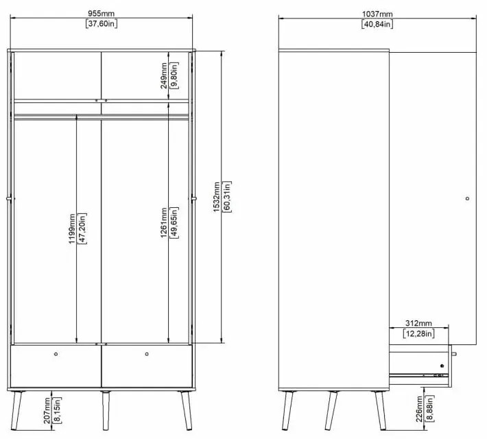 Șifonier alb 99x200 cm Bodo – Tvilum