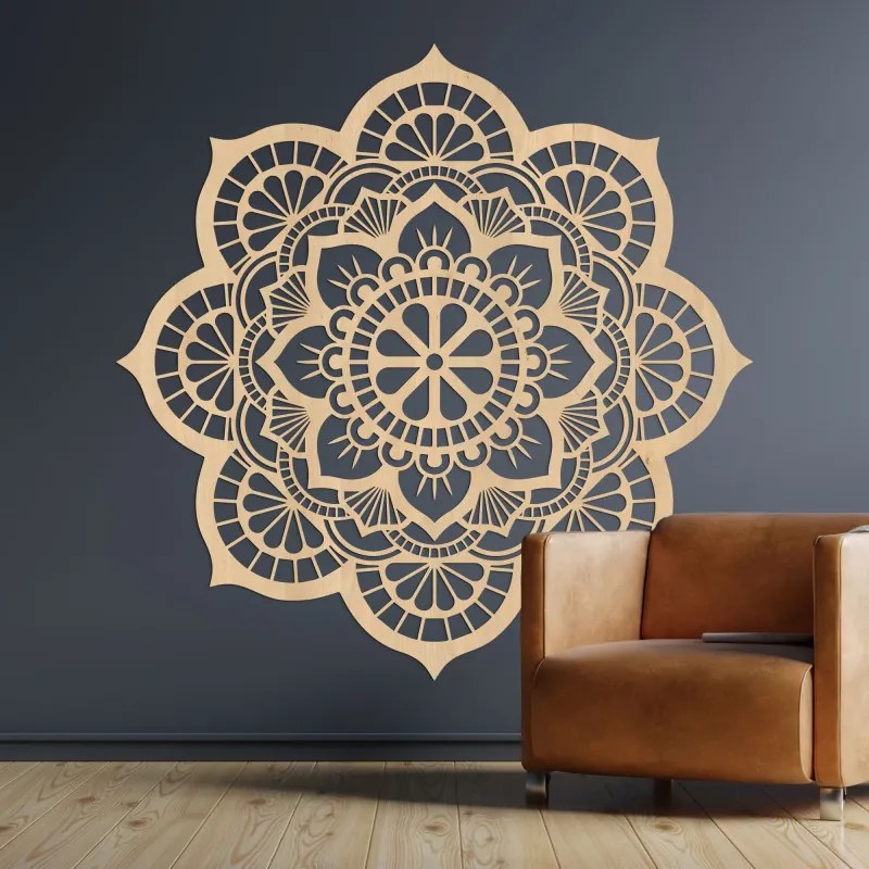 SENTOP | Mandala pictată pe perete din lemn cu motiv de floare de lotus | LOTOIS