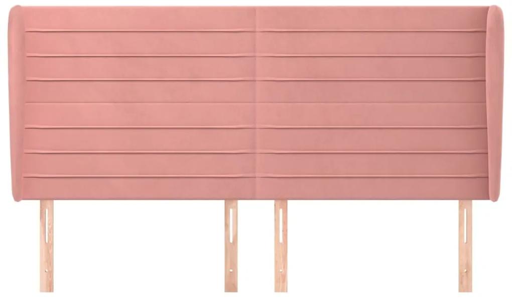 Tablie de pat cu aripioare, roz, 203x23x118 128 cm, catifea 1, Roz, 203 x 23 x 118 128 cm