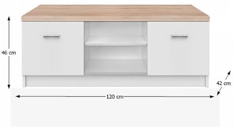 Comoda TV 2D, PAL melaminat, alb stejar sonoma, TOPTY