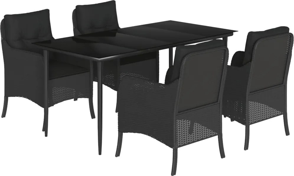 vidaXL Set mobilier de grădină cu perne, 5 piese, negru, poliratan